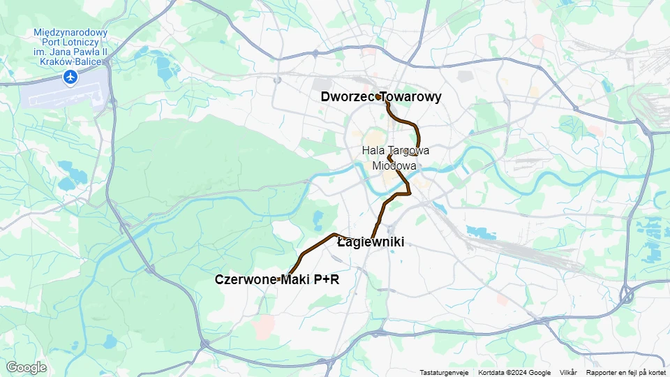 Krakau Straßenbahnlinie 17: Dworzec Towarowy - Czerwone Maki P+R Linienkarte