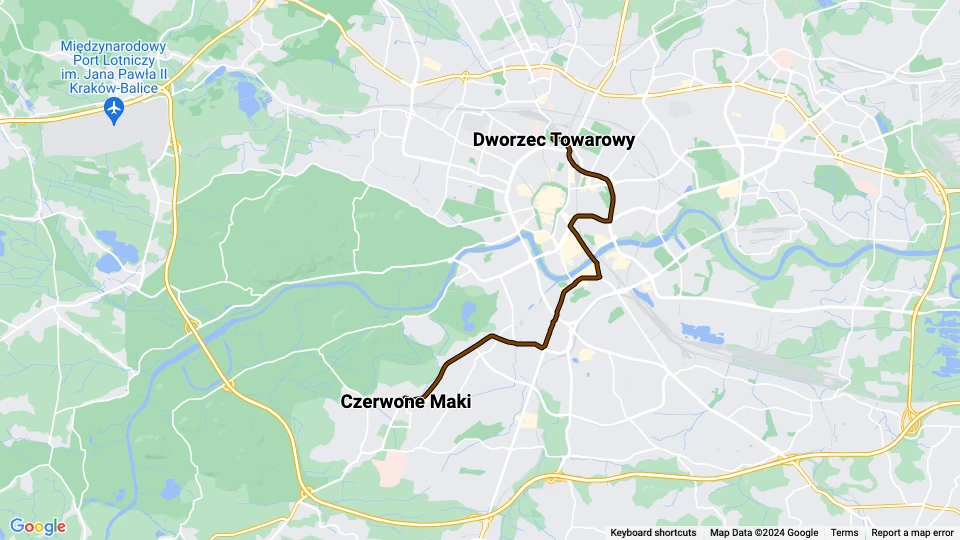 Krakau Straßenbahnlinie 17: Dworzec Towarowy - Czerwone Maki Linienkarte