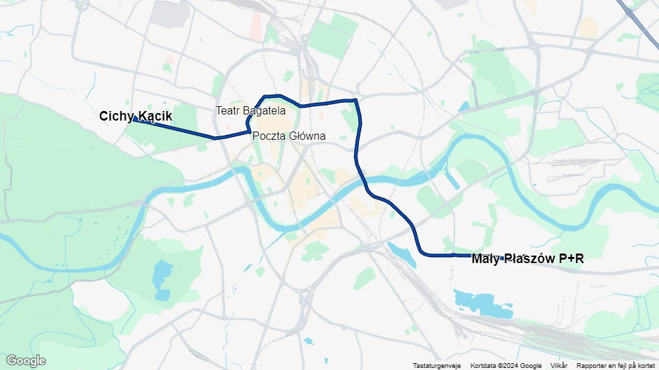 Krakau Straßenbahnlinie 20: Cichy Kącik - Mały Płaszów P+R Linienkarte