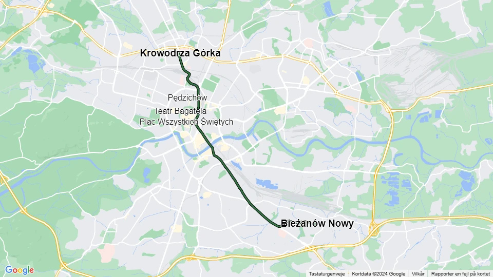 Krakau Straßenbahnlinie 3: Krowodrza Górka - Bieżanów Nowy Linienkarte