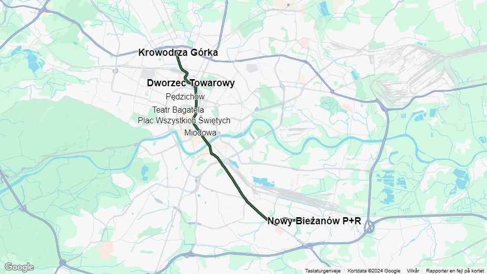 Krakau Straßenbahnlinie 3: Krowodrza Górka - Nowy Bieżanów P+R Linienkarte