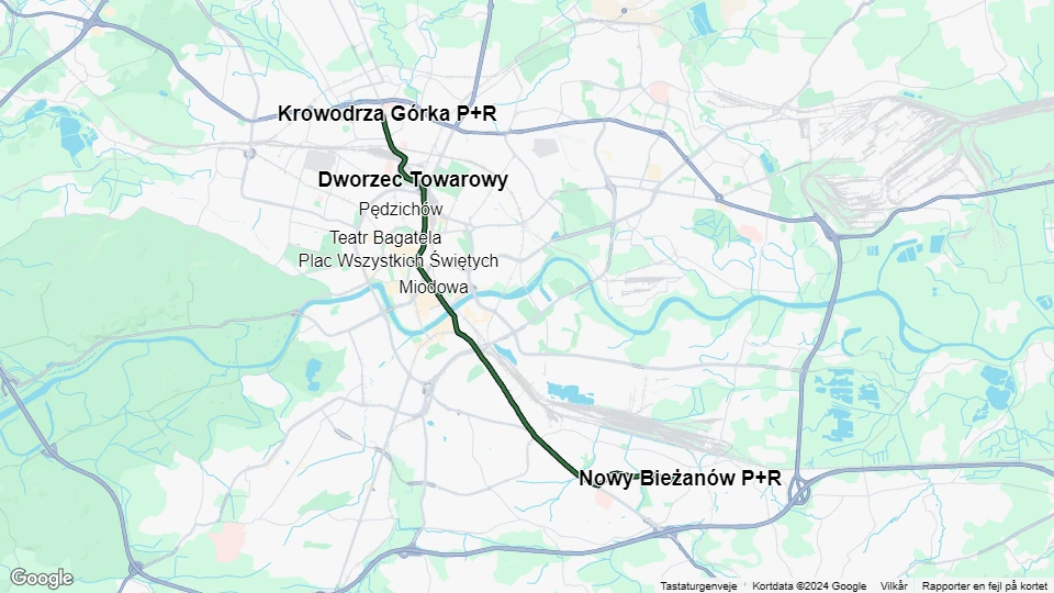 Krakau Straßenbahnlinie 3: Krowodrza Górka P+R - Nowy Bieżanów P+R Linienkarte