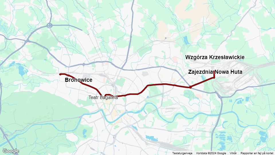 Krakau Straßenbahnlinie 4: Zajezdnia Nowa Huta - Bronowice Małe Linienkarte