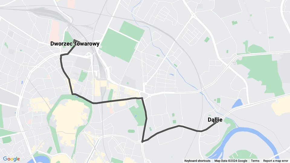 Krakau Straßenbahnlinie 7: Dworzec Towarowy - Dąbie Linienkarte