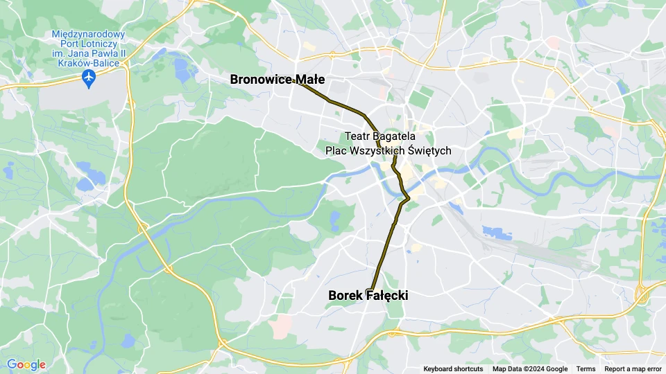 Krakau Straßenbahnlinie 8: Bronowice Małe - Borek Fałęcki Linienkarte