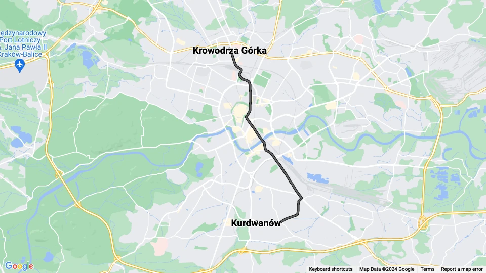Krakau Zusätzliche Linie 34: Krowodrza Górka - Kurdwanów Linienkarte