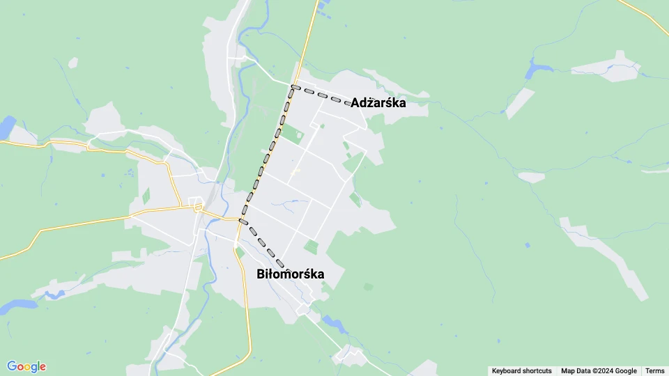 Kramatorsk Straßenbahnlinie 3: Biłomorśka - Adżarśka Linienkarte