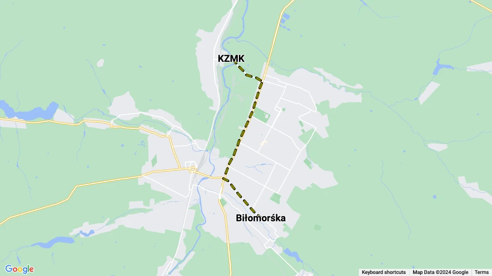 Kramatorsk Straßenbahnlinie 5: Biłomorśka - KZMK Linienkarte
