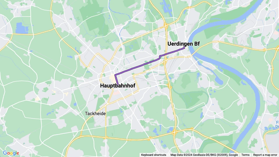 Krefeld Straßenbahnlinie 043: Hauptbahnhof - Uerdingen Bf Linienkarte