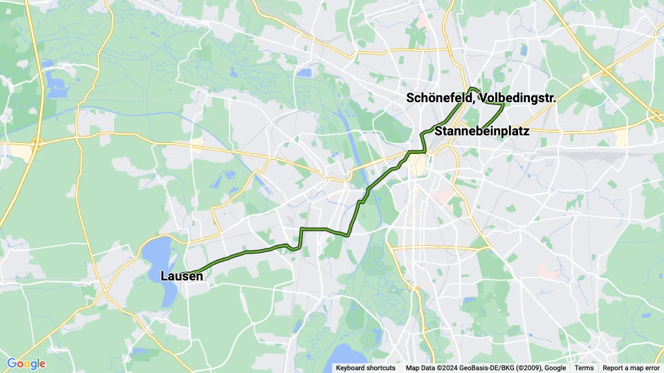 Leipzig Straßenbahnlinie 1: Lausen - Stannebeinplatz Linienkarte