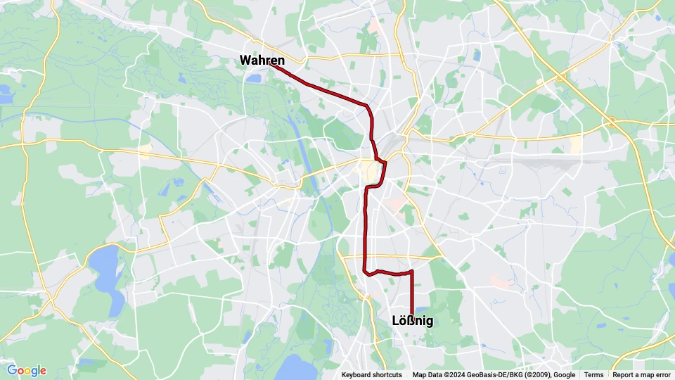 Leipzig Straßenbahnlinie 10: Wahren - Lößnig Linienkarte