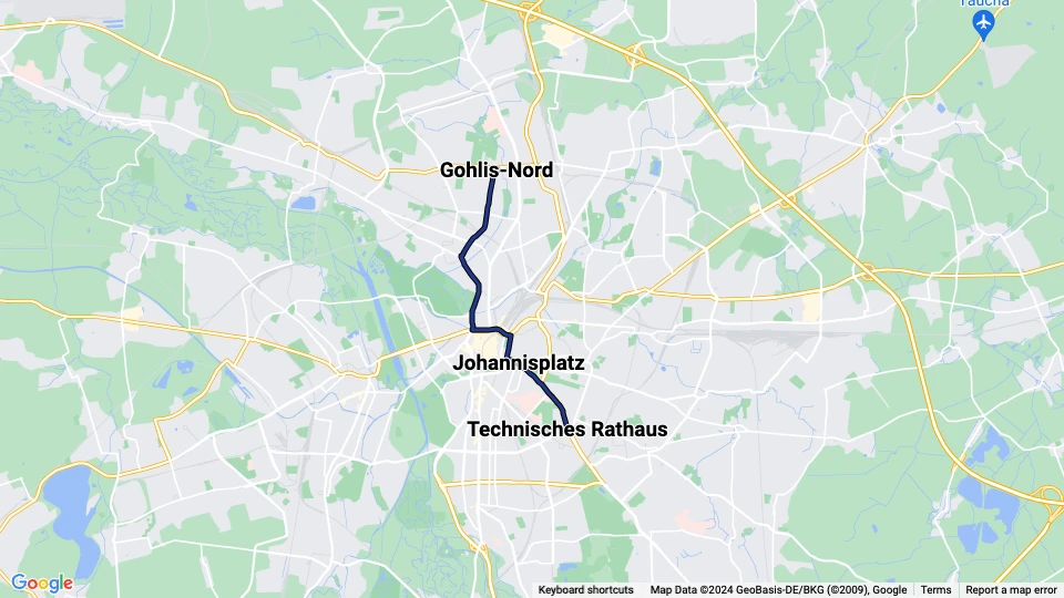 Leipzig Straßenbahnlinie 12: Gohlis-Nord - Technisches Rathaus Linienkarte