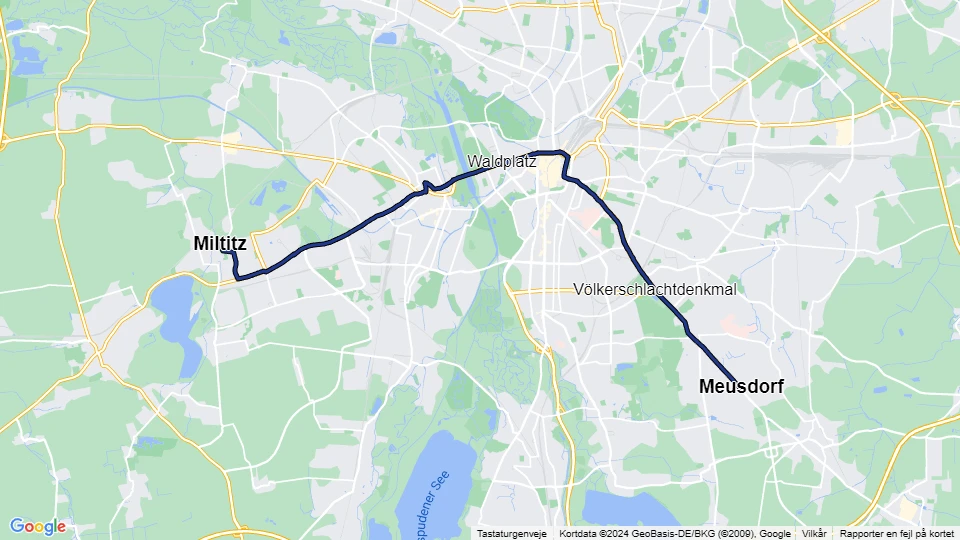 Leipzig Straßenbahnlinie 15: Meusdorf - Miltitz Linienkarte