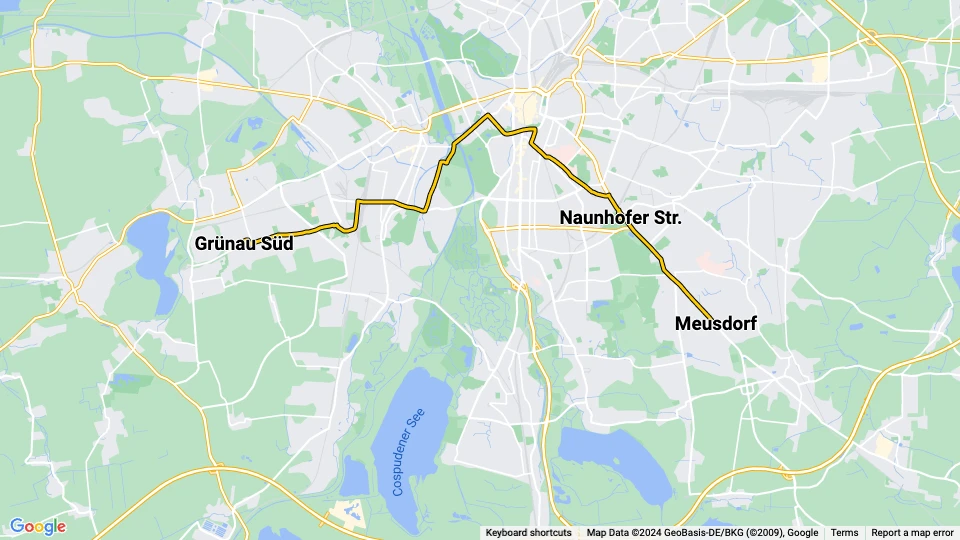 Leipzig Straßenbahnlinie 2: Meusdorf - Grünau Süd Linienkarte