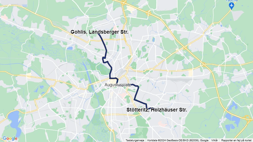 Leipzig Straßenbahnlinie 4: Stötteritz, Holzhäuser Str. - Gohlis, Landsberger Str. Linienkarte