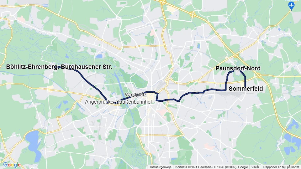 Leipzig Straßenbahnlinie 7: Sommerfeld - Böhlitz-Ehrenberg, Burghausener Str. Linienkarte