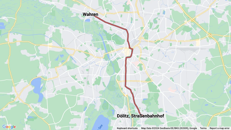 Leipzig Zusätzliche Linie 11E: Wahren - Dölitz, Straßenbahnhof Linienkarte