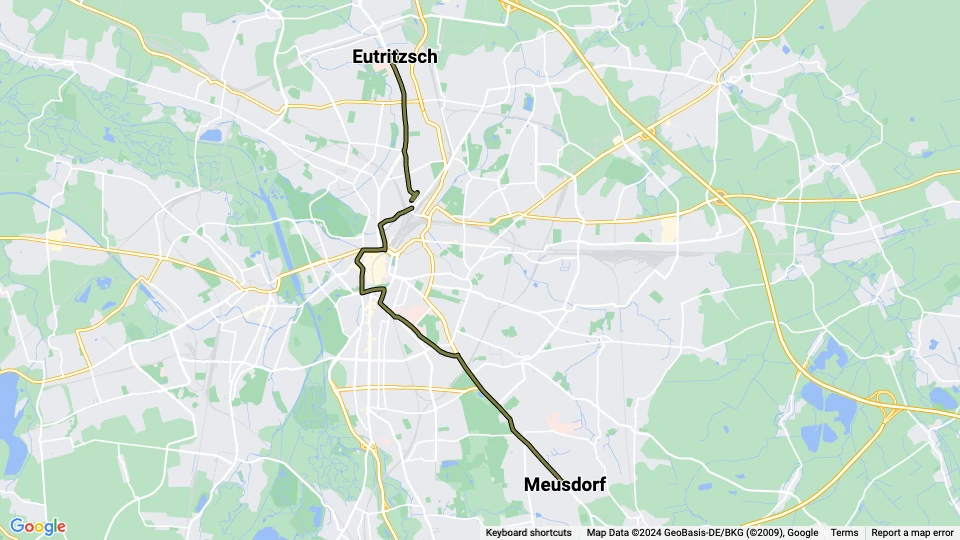 Leipzig Zusätzliche Linie 21: Eutritzsch - Meusdorf Linienkarte
