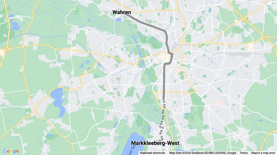 Leipzig Zusätzliche Linie 28: Markkleeberg-West - Wahren Linienkarte