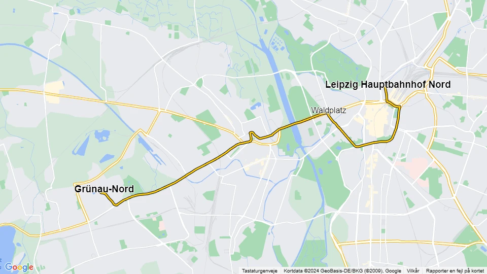 Leipzig Zusätzliche Linie 8: Grünau-Nord - Leipzig Hauptbahnhof Nord Linienkarte