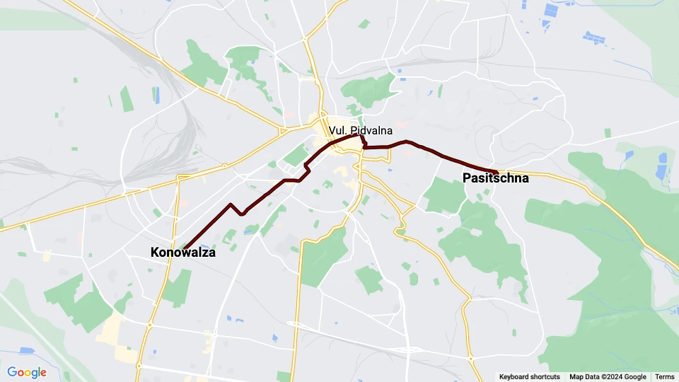 Lemberg Straßenbahnlinie 2: Konowalza - Pasitschna Linienkarte
