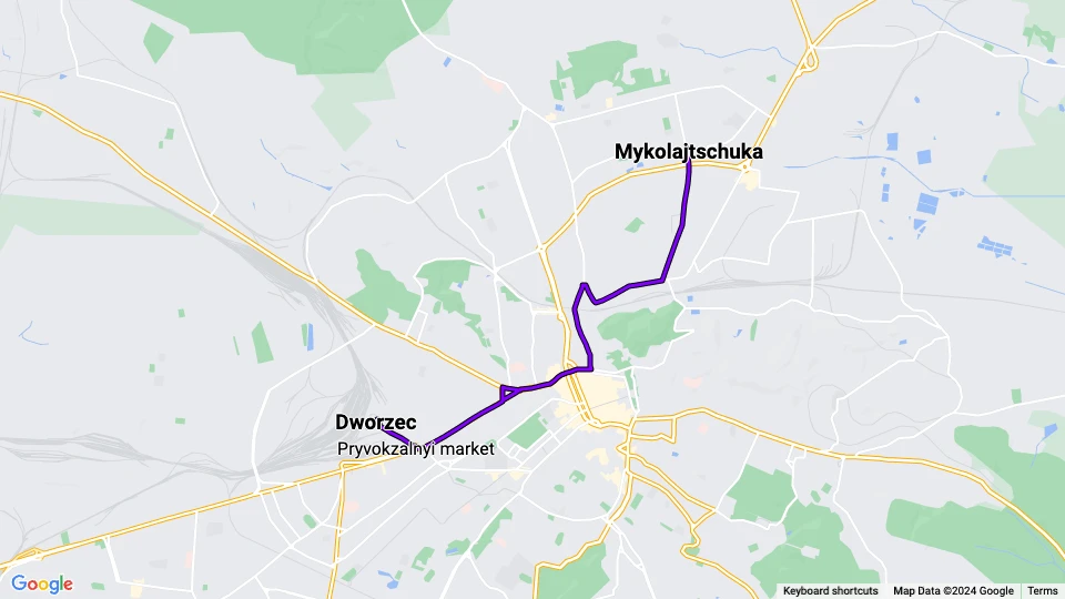 Lemberg Straßenbahnlinie 6: Dworzec - Mykolajtschuka Linienkarte