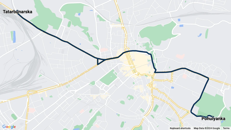 Lemberg Straßenbahnlinie 7: Pohulyanka - Tatarbunarska Linienkarte