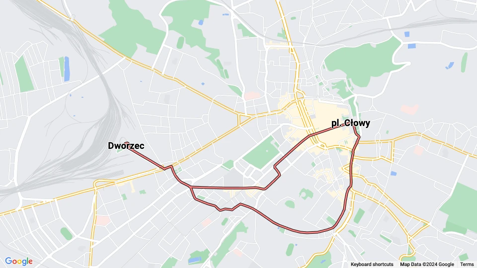 Lemberg Straßenbahnlinie 9: Dworzec - pl. Cłowy Linienkarte