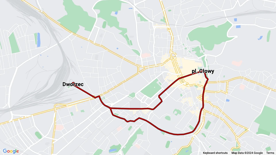 Lemberg Zusätzliche Linie 1: Dworzec - pl. Cłowy Linienkarte