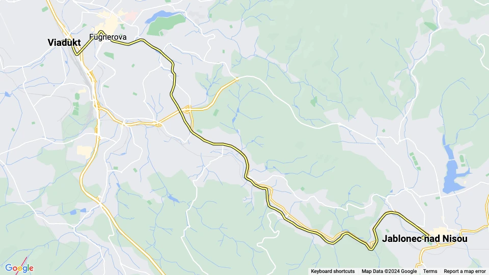 Liberec Regionallinie 11: Viadukt - Jablonec nad Nisou Linienkarte