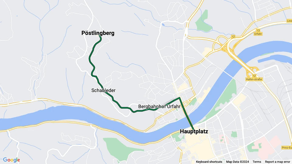 Linz Straßenbahnlinie 50: Pöstlingberg - Hauptplatz Linienkarte