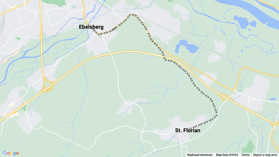 Linz Straßenbahnlinie F: Ebelsberg - St. Florian Linienkarte