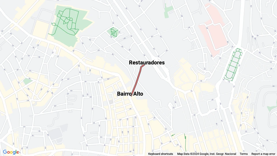 Lissabon Standseilbahn Elevador da Glória: Bairro Alto - Restauradores Linienkarte
