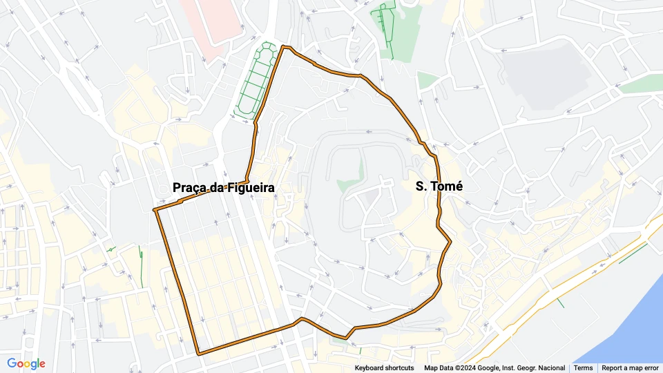 Lissabon Straßenbahnlinie 12E: Praça da Figueira - S. Tomé Linienkarte