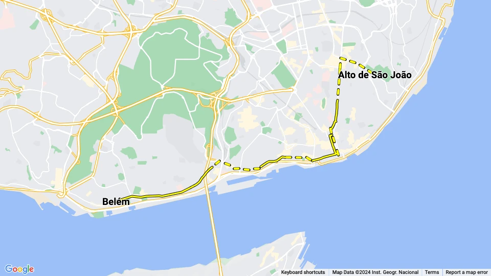 Lissabon Straßenbahnlinie 17: Alto de São João - Belém Linienkarte