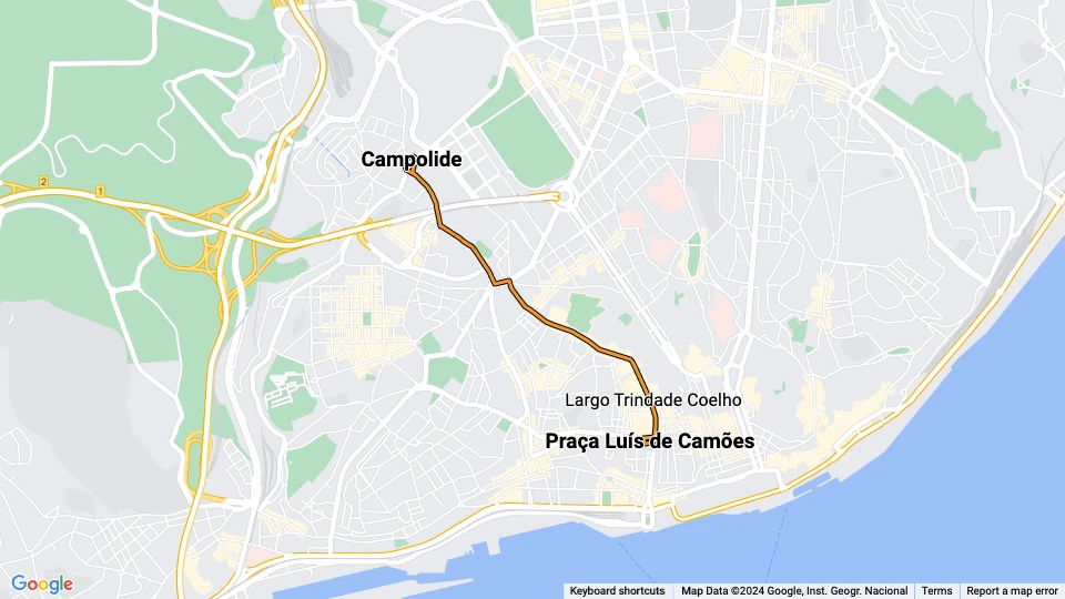 Lissabon Straßenbahnlinie 24E: Praça Luís de Camões - Campolide Linienkarte