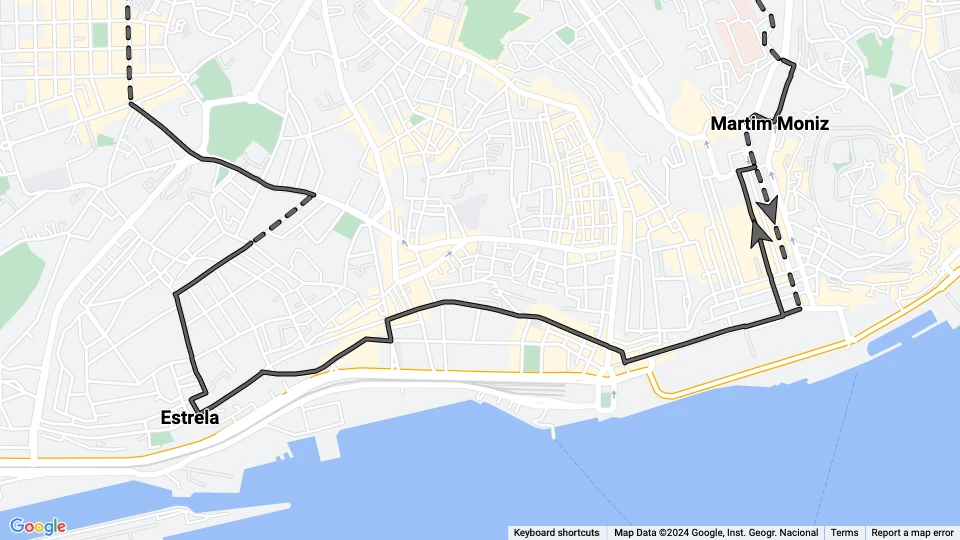 Lissabon Straßenbahnlinie 26: Martim Moniz - Estrela Linienkarte