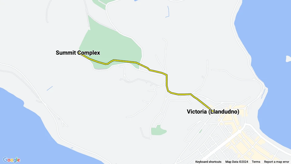 Llandudno Standseilbahn Great Orme Tramway: Summit Complex - Victoria (Llandudno) Linienkarte