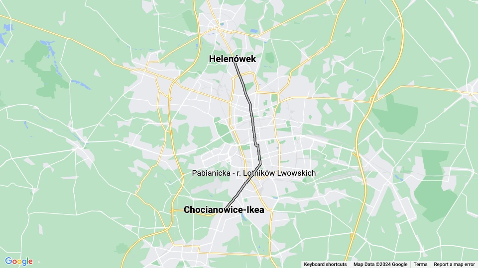 Łódź Straßenbahnlinie 11: Helenówek - Chocianowice-Ikea Linienkarte