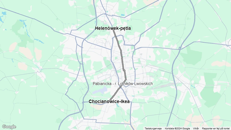 Łódź Straßenbahnlinie 11: Helenówek-pętla - Chocianowice-Ikea Linienkarte