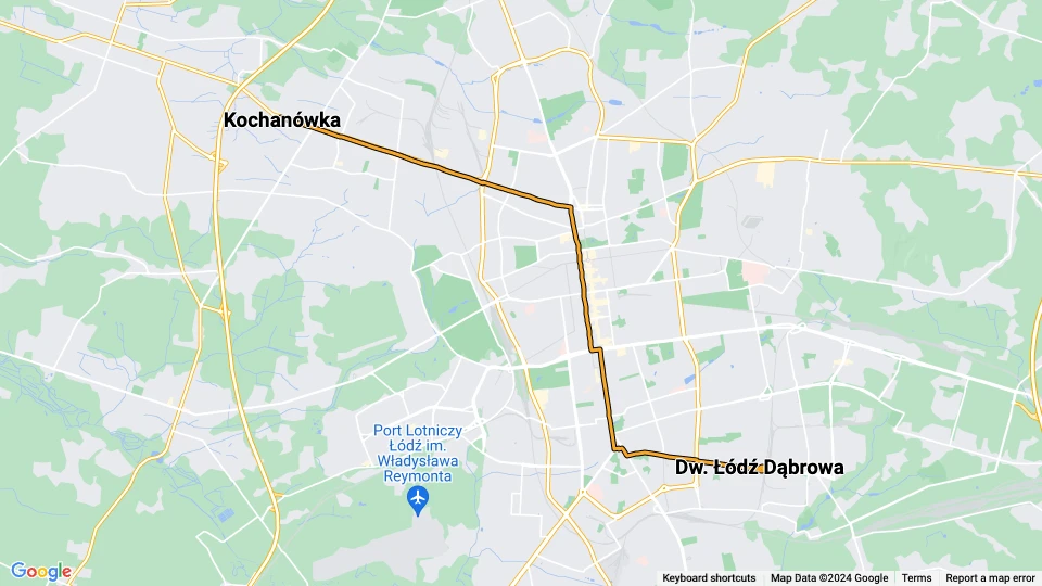 Łódź Straßenbahnlinie 2: Dw. Łódź Dąbrowa - Kochanówka Linienkarte
