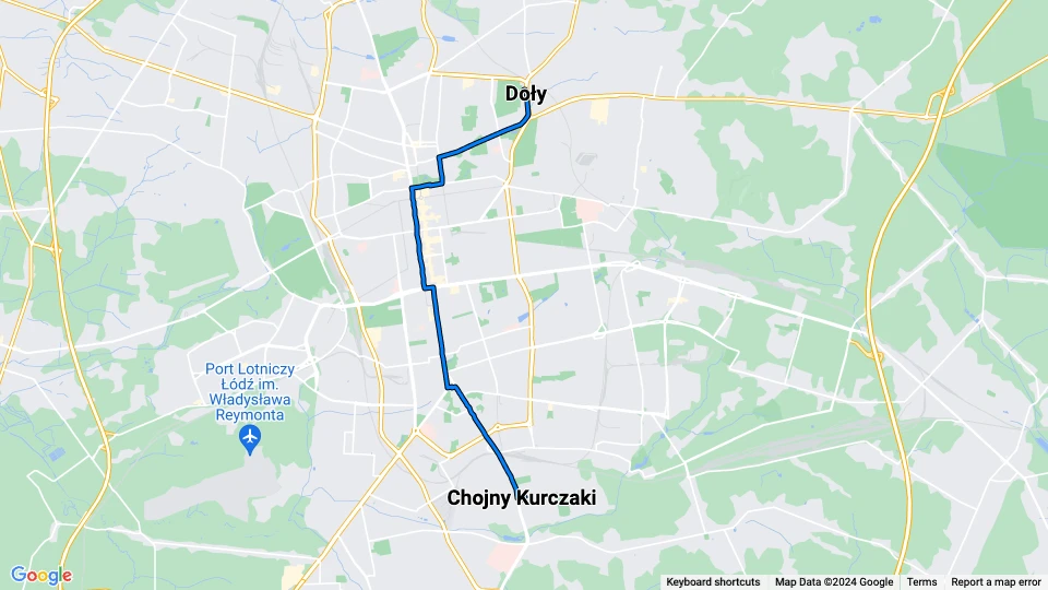 Łódź Straßenbahnlinie 6: Chojny Kurczaki - Doły Linienkarte