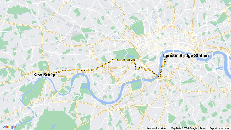 London Straßenbahnlinie 26: London Bridge Station - Kew Bridge Linienkarte