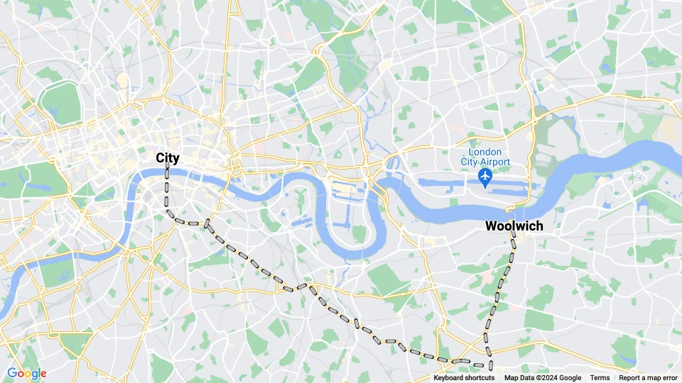 London Straßenbahnlinie 46: City - Woolwich Linienkarte