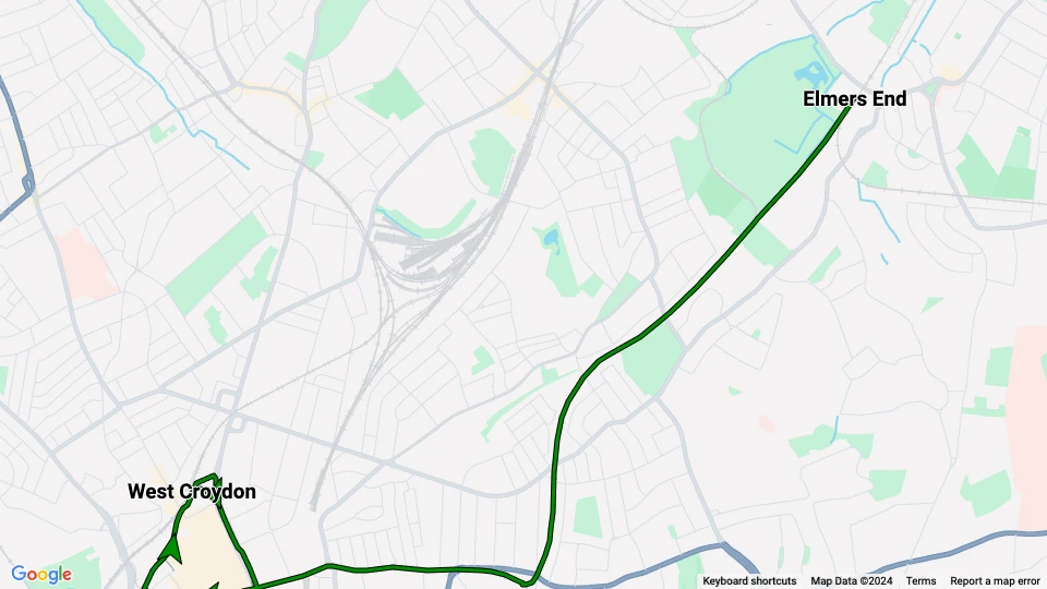 London Zusätzliche Linie 1: Elmers End - West Croydon Linienkarte