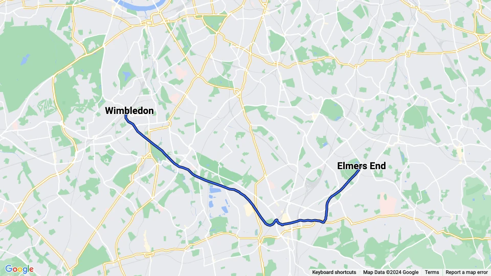 London Zusätzliche Linie 4: Elmers End - Wimbledon Linienkarte
