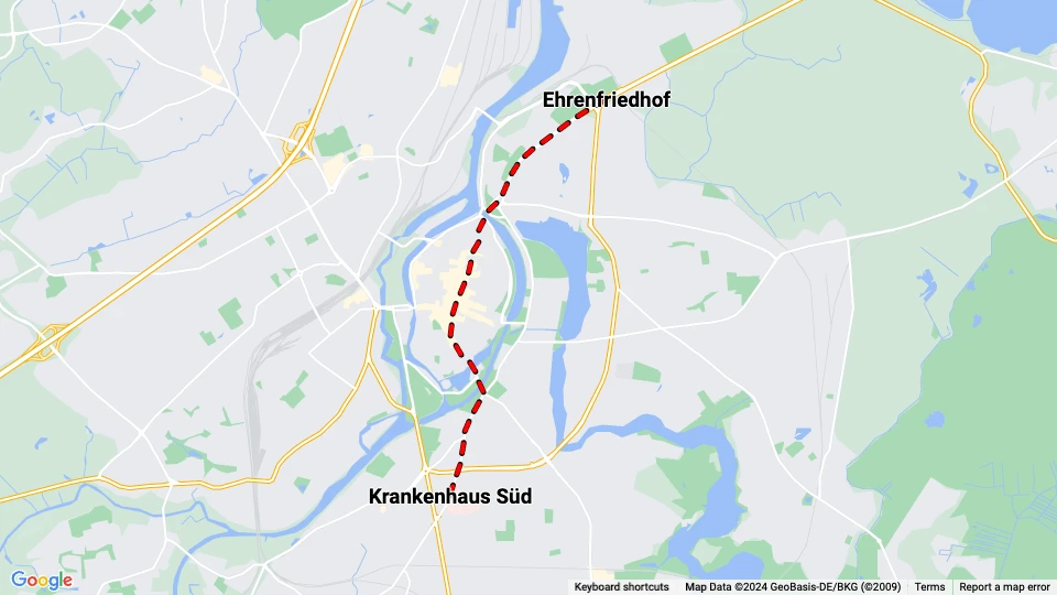 Lübeck Straßenbahnlinie 2: Ehrenfriedhof - Krankenhaus Süd Linienkarte