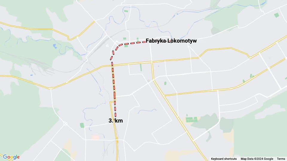 Luhansk Straßenbahnlinie 1: 3. km - Fabryka Lokomotyw Linienkarte
