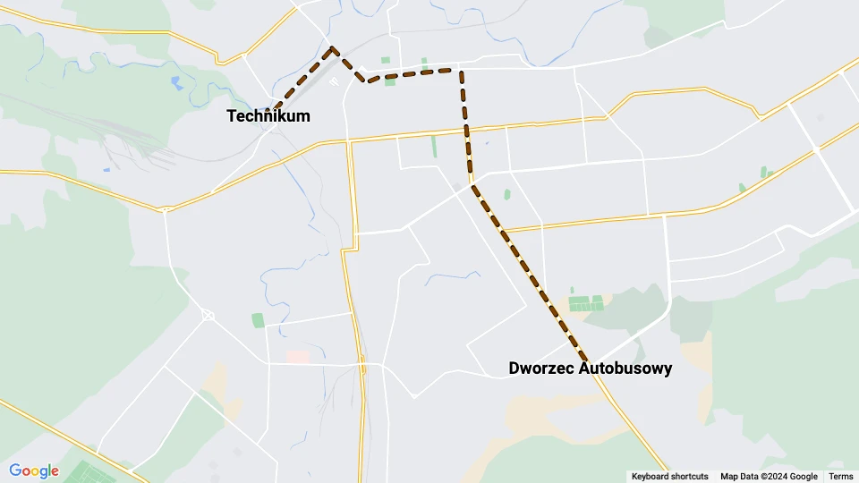 Luhansk Straßenbahnlinie 13: Technikum - Dworzec Autobusowy Linienkarte