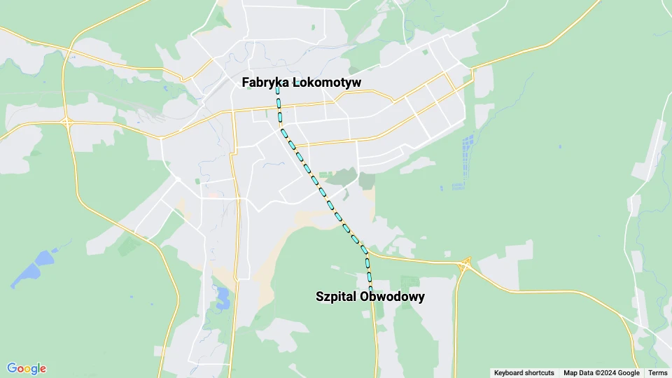 Luhansk Straßenbahnlinie 6: Fabryka Lokomotyw - Szpital Obwodowy Linienkarte